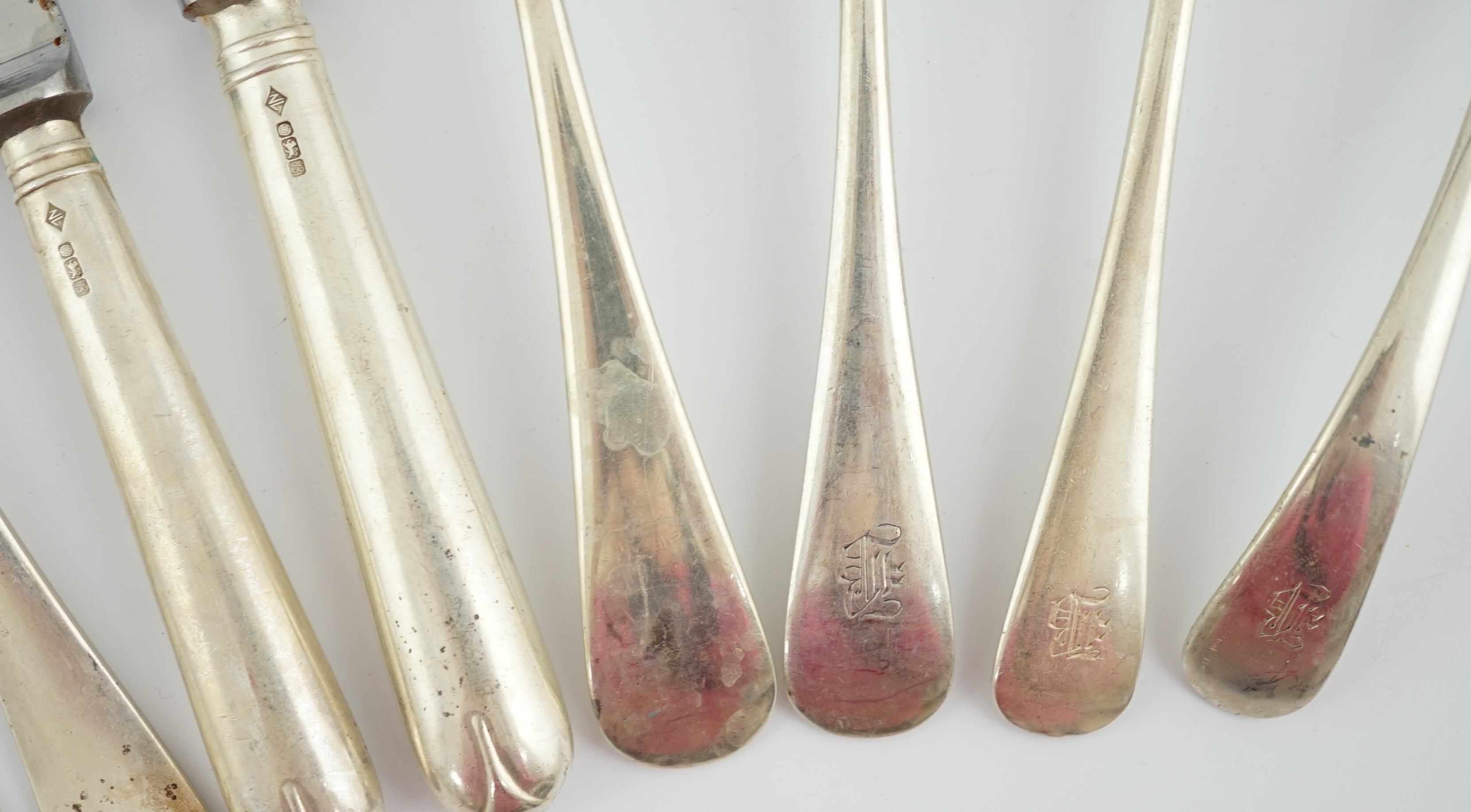 A part canteen of George VI silver Old English pattern flatware by Walker & Hall